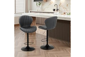 Clevich Bar Stools Set of 2, Adjustable Swivel Barstools, Modern Counter Height Bar Chairs with Back, Well-Padded, PU Leather for Kitchen, Dining Room, 51 x 46 x 109 cm