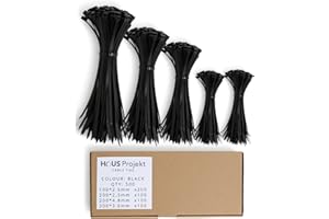 Haus Projekt Bridas para Cables Mixtas Negro Pack de 500 Presillas de Plástico, Gestión de Cables, Cables Ordenados, Bridas Resistentes, Bridas para Jardín, Organizador de Cables Pequeño y Grande