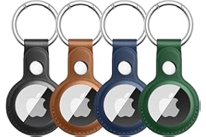 4 Pezzi Meliya Custodia AirTag Portachiavi per Apple Airtag, Pelle Custodia per Airtag Apple con Portachiavi, Pelle Cover Protettiva per Apple AirTag per Tracker per Zaini e Animali Domestici