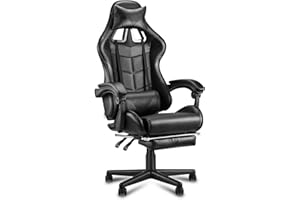 Soontrans Silla Gaming, Sillas Gaming Ergonómica con Reposapiés & Reposacabeza & Cojín Lumbar, Reposabrazos Tapizados, Reclinable, Silla Gamer para Youtube Livestreaming Xbox (Negro)