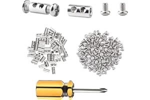 fshihine 50pcs Wire Rope Clips with Screwdriver for Ø 1-2mm Cable, Adjustable Double Hole Wire Clips for Cables, Duplex Bolt Cable Clamps Kit with End Screw Stopper, Cable Wire Lock for Cable Secure