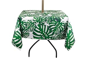 ColorBird Spring & Summer Palm Leaf Outdoor Tablecloth Waterproof Spillproof Polyester Table Cover with Zipper Umbrella Hole for Patio Garden Tabletop Decor, 60" Square, Zippered