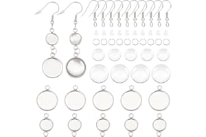 DICOSMETIC 20 Pcs Plat Rond Boucle d'oreilles Lunette Plateaux Crochets de Boucles d'oreilles Acier Inoxydable/Cabochon Connecteur/Anneaux de Saut avec cabochons en Verre pour Fabrication de Bijoux