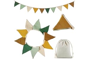 JOKUREAO 2Pcs Fabric Bunting Banner Set, Double Side Cloth Triangle Banner, Soft Vintage Fabric Bunting Flags, Nursery Bunting for Wedding, Birthday, Party, Baby Room Decorations