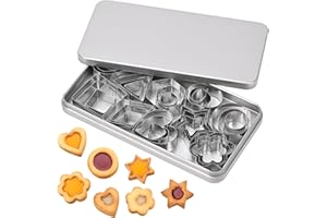 Bczhieulw 30 PCS mini Emporte piece patisserie,emporte piece noel, dix formes en trois tailles chacune, convient pour des gâteaux et biscuits d'anniversaire DIY,Carré, cercle, triangle, losange, etc