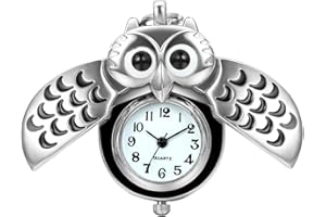 JewelryWe Montre de Poche Gousset Mignon Hibou Chiffre Cadran Blanc Pendentif Chaîne Alliage Homme Femme