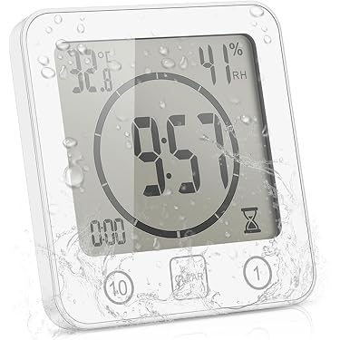 Perfk Horloge De Douche Minuterie Numérique Étanche - Horloge Murale Salle De Bain Et Cuisine Blanche
