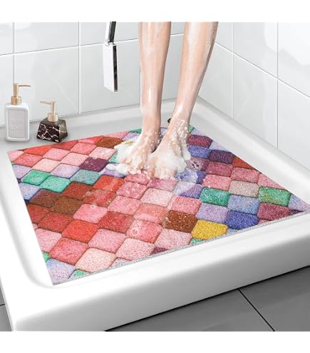Tapis De Douche Antidérapant 50x80 Cm – PVC Avec Surface Luffa Massage, Trous De Drainage, Séchage Rapide – Pour Salle De Bain Et Zones Humides
