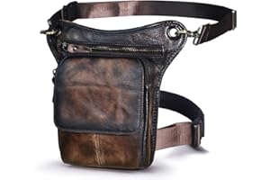 Le'aokuu Mens Messenger in vera pelle da moto per esterno Marsupio Marsupio Marsupio Marsupio da gamba 211-1 (211-1 A3 Caffè scuro)