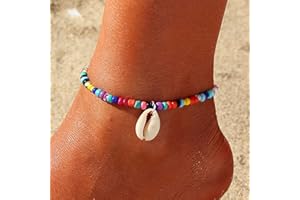 Zoestar - Tobillera bohemia con cuentas y concha de playa para mujeres y niñas