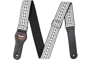 Rayzm Bestickter Gitarrengurt, Gewebter Baumwollgurt mit Jacquard-Muster für Akustische und Elektrische Gitarren und Bässe, mit Plektrumhalter, 5cm Breiter Metallbügel, Regulierbare Länge