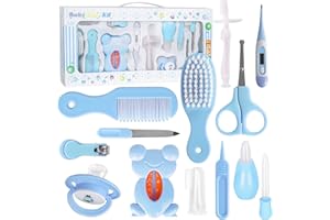 PURE VIE Prodotti per la cura del bambino - 11 in 1 set portatile per la cura della salute del neonato con scon spazzola, pettine, forbici, tagliaunghie ecc. per la cura dei bambini sani e puliti (blu)