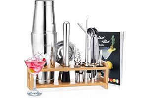 GODMORN Boston Shaker Cocktail Set, Bartender Kit 600/450ML Shaker, 16 Pièces-Bar Tool Set Professionnel kit pour Barman, Kit Complet pour Cocktails, Double Jigger, Cuillère à mélanger, Recettes