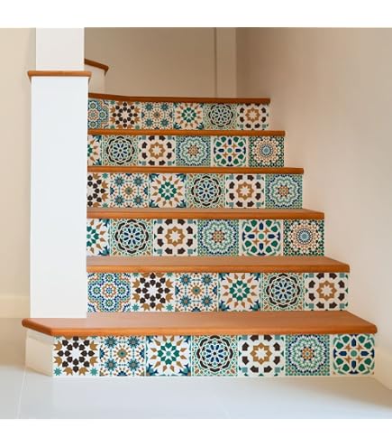 Ambiance Adesivi Per Scale E Contromarche - Effetto Piastrelle Di Cemento - 4 Strisce Da 15x105 Cm - Rimovibili E Impermeabili
