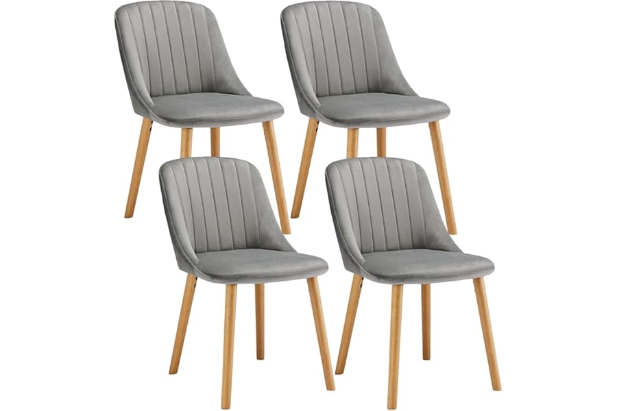 Goeurvant Dining Chairs Polyester Kitchen Chairs Set of 4 Upholstered Chair for Living Room with Wood Legs, Light Grey