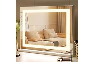 FENCHILIN Hollywood Mirror with Lights Vanity Makeup Mirror with Lights LED Lightstrip USB Port 58x46cm 3 Lighting Modes 10x Magnifying Glass Touchscreen for Dressing Table