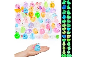 Wonlonda 50pcs Easter Mini Resin Animals Kit, Colorful Tiny Cute Easter Bunny Chicks Resin Ornaments Glow in the Dark Miniature Figurines for Home Decor Dollhouse