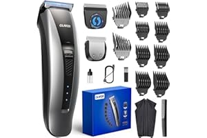 GLAKER Tagliacapelli Uomo Professionale 2 IN 1 con Lama T, Lame in Ceramica Tagliacapelli Senza Fili,10 Pettini 15 Impostazioni di Lunghezza da 0,5 mm a 25 mm,300 Minuti di Autonomia