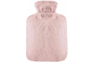 ROIMOE Wärmflasche mit Weichem Bezug 2L Bettflasche Flauschig PVC Heißwasserbeutel ideal zur Schmerzlinderung Sichere und Haltbare Beste Geschenk für Frauen und Erwachsene (Rosa)