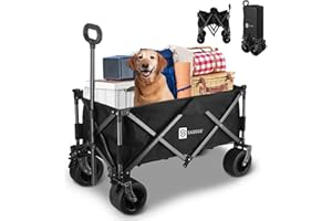 Sadodo Trolley Cart,Camping Wagon Trolly,Strong Large Tank Wheels with Brakes,160L Capacity Heavy Duty 500LBS, Garden Wagon Adjustable Handle, Beach Picnic Shopping Trolley (BLACK)