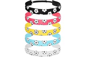BREMOROU 5-Pack Non-Slip Soccer Headbands for Girls - Perfect Soccer Gifts & Accessories for Girls and Women - Thin, Stretchy, Elastic Athletic Hair Bands for Sports