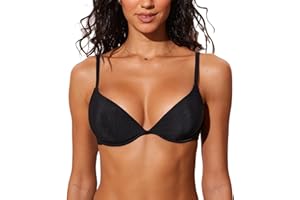 DOBREVA Damskie bikini trójkątne z fiszbinami góra od stroju kąpielowego z dekoltem w serek prążkowane seksowne nieusztywniane rozmiary biustonoszy