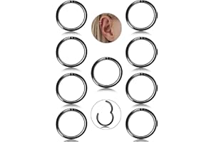 JeryWe 9Stk 16G Edelstahl Knorpel Creolen Ohrringe für Frauen Männer Nase Ringe Piercing Hoop Lippe Septum Clicker Ring Tragus Piercing Schmuck Set 8/10mm Silber/Gold/Roségold/Schwarz