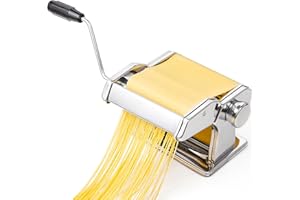 FLOVIA COOK BY NATURE Pastamaschine aus Edelstahl, manuelle Nudelmaschine mit 9 Teigstärken & 2 Schnittbreiten für Spaghetti, Tagliatelle, Lasagne, Fettuccini, Silber (Silber)
