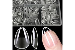 XIAOHEBAN 600 Pcs Capsule Americaine Ongle Amande XS-12 Tailles Capsules Ongles Courte Pose Americaine Ongle Couverture Complète,Faux Ongles Court Pour DéButant De Manucure Et Diy Nail Art-Transparent