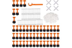 WUUOOEI Sistema de Nivelación de Azulejos Reutilizable, 50 Pcs Niveladores de Baldosas 1,5mm con 1 Llave Especial, 100 Pcs Separadores de Baldosas, 50 Pcs Agujas de Acero, Crucetas para Juntas 1,5mm