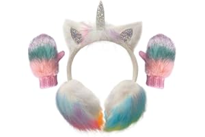 Gifts Treat Orejeras de unicornio para niñas y niños, guantes de felpa de punto con lentejuelas, orejeras, para niños pequeños y niñas, Blanco, 3-6 Años