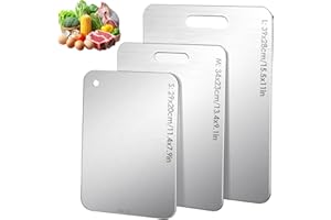 QCXWCJWD 3PCS Titanium Cutting Boards, Stainless Steel Chopping Board Set for Kitchen, Camping, Hiking, Double-Sided Cutting Boards for Meat, Vegetables, Fruit, Dishwasher-Safe (29x20cm,34x23cm,39x28cm)
