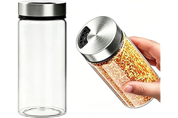 Set med salt och pepparströare, 4-i-1 saltströare med lock i rostfritt stål och etikett, salt pepparströare, krydddispenser kökstillbehör för kök, grill och matlagningstillbehör, 2 delar (sliber)