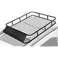 TANGZON 123 x 102 x 14cm Roof Rack Basket, Universal Steel Rooftop Cargo Carrier with Wind Fairing & 4 U-shaped Bolts, Car Top Luggage Holder for SUV Pick Up Truck Cars, 75KG Load Capacity