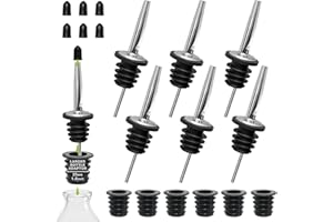 BALTRE 6 pièces Verseur Pour Bouteille avec Adaptateurs, Bec Verseur Huile D'olive avec Capuchons Anti-poussière en Caoutchouc, Bec Verseur Alcool Inoxydable,accessoires de barman