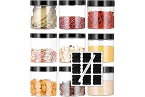 Wubushan Barattoli Plastica con Coperchio, 9PCS Contenitori Ermetici per Alimenti(250ML), Barattoli per Pasta Dispensa, contenitori piccoli per sali da bagno, oatmeal, cereali, feste, farina piccoli