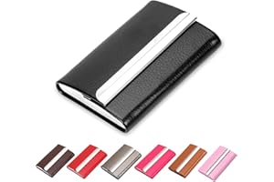 Waylipun porta biglietti da visita, custodia in pelle PU di lusso per biglietti da visita, Porta Biglietti da Credito in Acciaio Inox con fibbia magnetica per Uomini e Donne（Nero）
