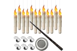 BUNIQ Velas Flotantes Con Varita, 12 Velas Floating Mágicas, Velas Sin Llama Con Pilas, Velas Cónicas LED Sin Llama, Velas Mágicas Colgantes Para Decoración De Navidad, Bodas, Cumpleaños, Halloween