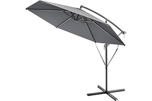 Kingsleeve® Sonnenschirm UV Schutz 80+ Ø 300 cm Groß mit Ständer Schutzhülle Windsicherung Neigbar Rund Kurbel Garten Balkon Ampelschirm Anthrazit