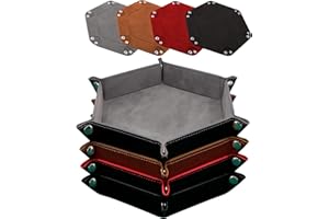 SIQUK 4 Stück Würfelbretter Leder und Samt Würfelteller, 4 Farbe Würfeltablett Hexagon Würfelteller Leder Würfelbretter für RPG DND Dragons Würfel Gaming (Gris, Chameau, Rouge, Noir)