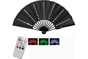 B BACHVIBES Abanico Plegable LED Tricolor: El complemento Fiestas, Festivales, Discotecas y conciertos de música (Negro Tricolor)