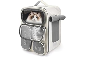 Seahelms Cat Carrier Backpack,Breathable Cat Backpack Carrier Foldable Pet Carrier Backpack with Front Opening-Mesh Window-Pockets for Carrying Puppy Dogs Cats Small Pet, Up to 15 lbs