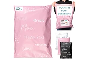 EMBALLAX - 20 Pochettes d’Envoie Colis Vinted avec Pochette pour Bordereau - Grand Format XXL 60x45cm - Résistante, Opaque - Enveloppe Plastique Expédition - Emballage Vetement Boite Sac - Merci