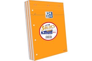 Oxford Lot de 3 Bloc-Notes Agrafés Format A4+ (21x31,5cm) 160 Pages Grands Carreaux Seyès Perforées Couverture Orange