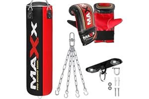 MAXX PRO BOXING GEAR Maxx Black And Red range of Heavy Filled Hanging Boxing Punch Bags in All Shapes Uppercut, Triple, Angle, Wrecking, Maize, Body, Punchbag Set 5ft, 4ft, 3ft Includes FREE CHAIN And Accessories