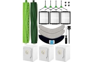 iRobacc Lot de 17 accessoires pour robot aspirateur iRobot Roomba Combo j7+/j7 plus/j9+/j9 plus/10 MAX, 2 brosses à rouleau, 4 brosses latérales, 3 sacs d'aspirateur, 3 filtres HEPA, 3 lingettes, 1