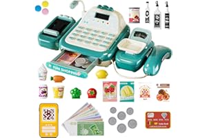 SGZIOO 52PCS Play Till Cash Register Children, Cash Register for Kids, Toy Till Cash Register With Scanner, Kids Till for Girls Boys Toddler Children 3 4 5 6 Years Old Supermarket Pretend Role Play