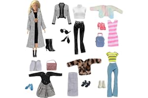 YITULOU Ropa y Accesorios Compatible con Barbie Ropa, Incluye un Vestido de Novia de Rosas, 5 Conjuntos de Moda y 6 Pares de Zapatos, una Maleta, un Collar de Perlas y Pendientes, un par de Gafas