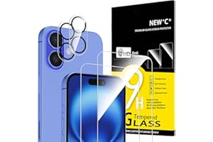 NEW'C 2 x Pellicola Vetro Temperato per iPhone 16 (6,1 pollici) e 2 x Pellicola Vetro Protettiva Fotocamera Posteriore per iPhone 16 - Ultra Resistente - Strumento di facile installazione incluso