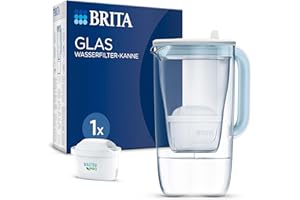 ‎BRITA BRITA Glas Wasserfilter-Kanne hellblau (2,5l) inkl. 1x MAXTRA PRO All-in-1 Kartusche – Premium Design Kanne aus Glas, robust & leicht/reduziert Kalk, Chlor, Metalle wie Blei & Kupfer